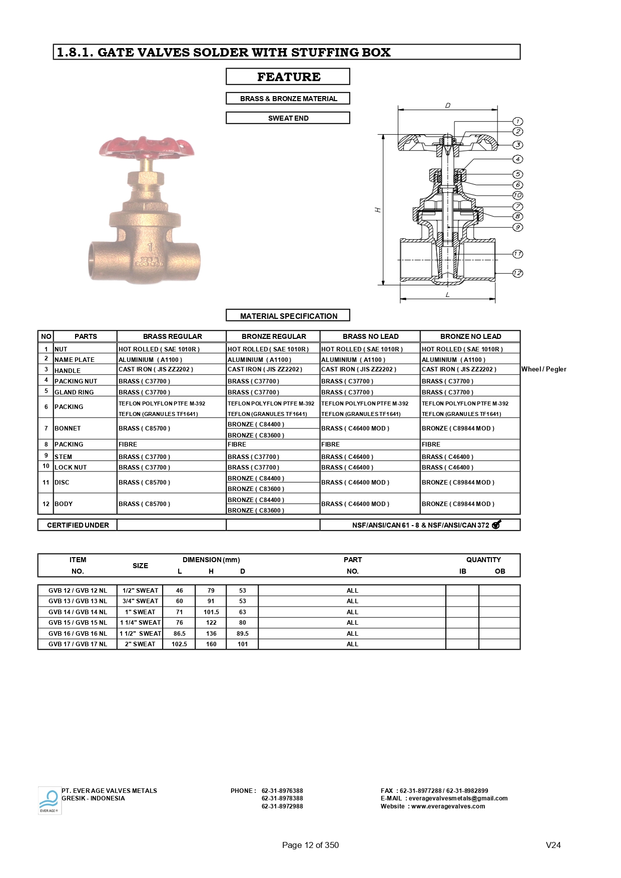 GATE VALVES SODER WITH STUFFING BOX - GVB 12 - GVB 17