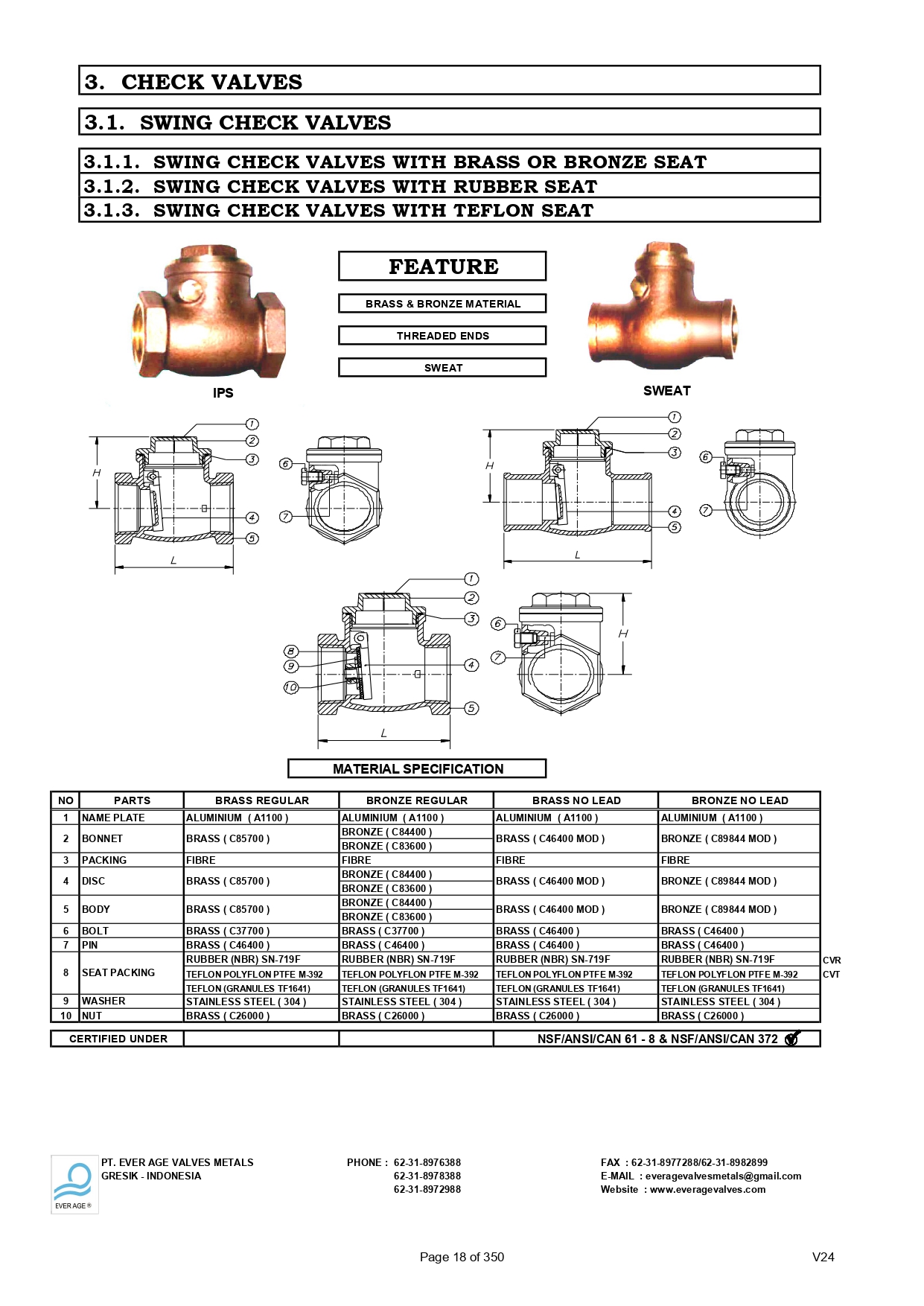 SWING CHECK VALVES - CV 0-10, CV 11-20, CVR,CVT 0-10