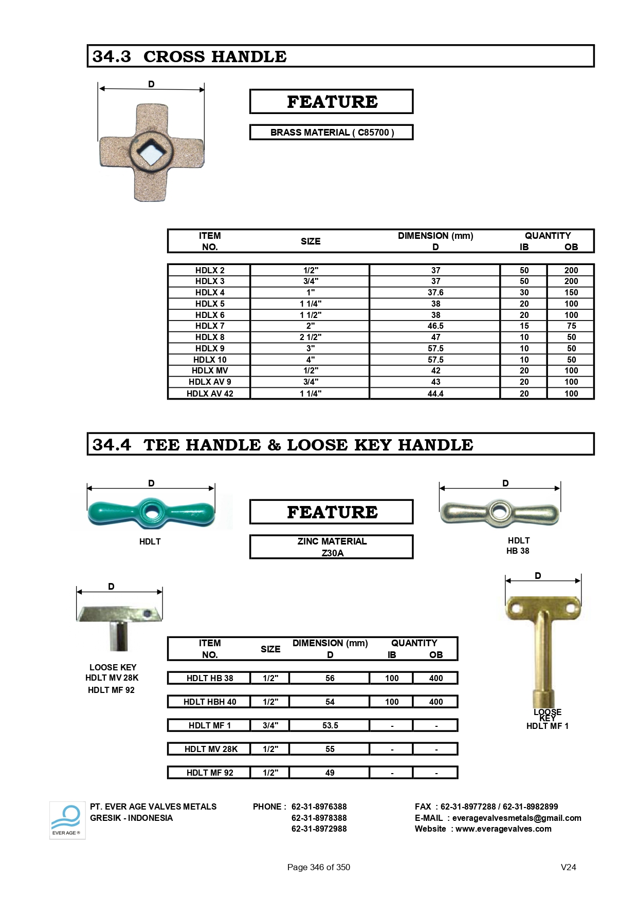 CROSS HANDLE - TEE HANDLE & LOOSE KEY