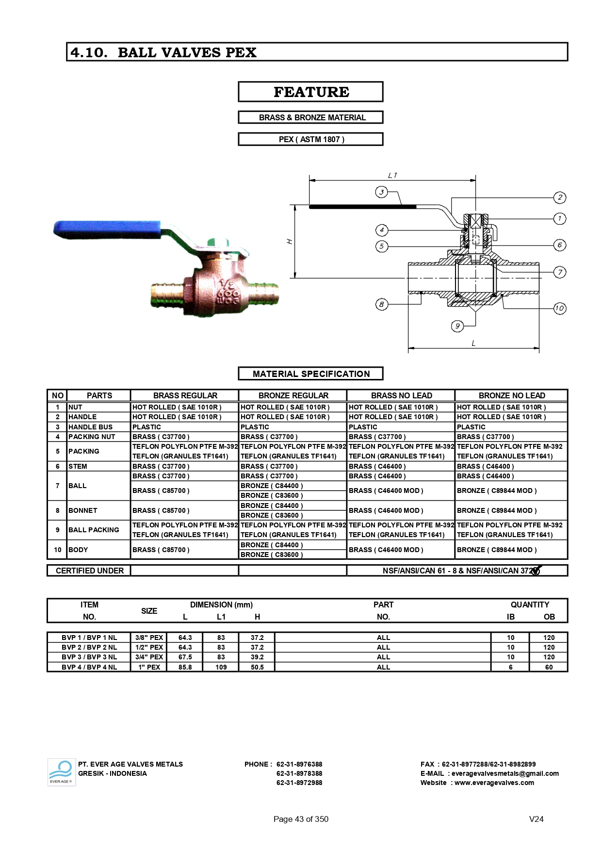 BALL VALVES PEX - BVP 1 - BVP 4