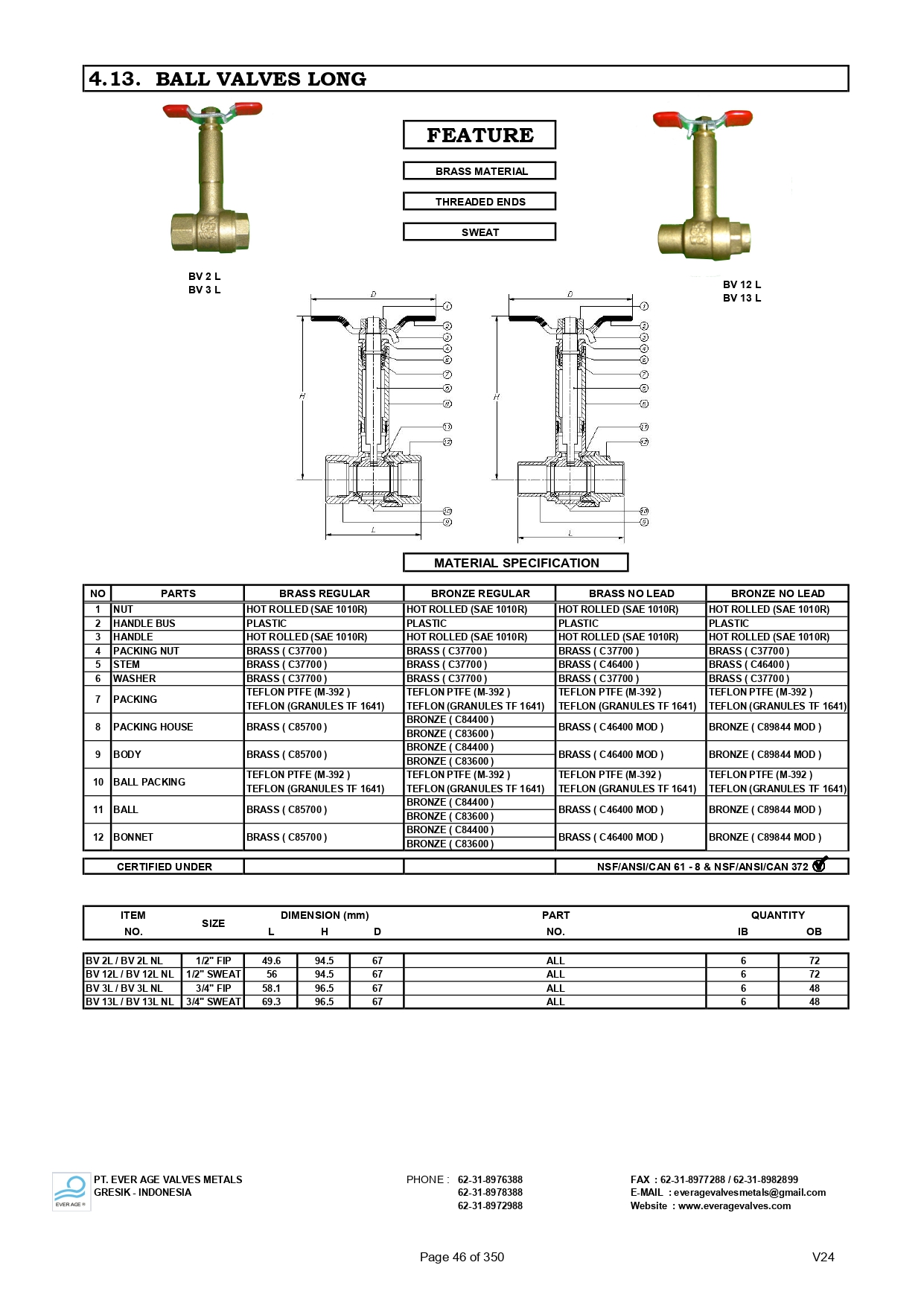 BALL VALVES LONG - BV 2L - BV 13L