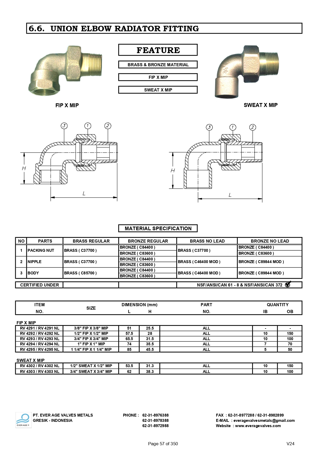 UNION ELBOW RADIATOR VALVES - RV 4291- 4295 - RV 4302 - 4303