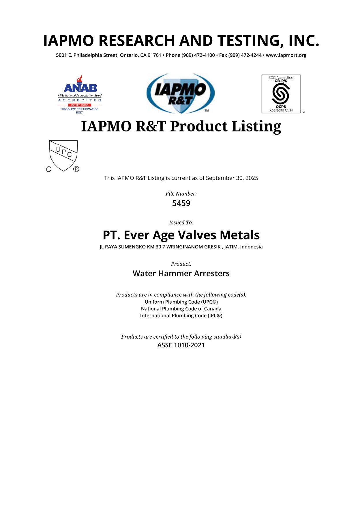 IAPMO 5459