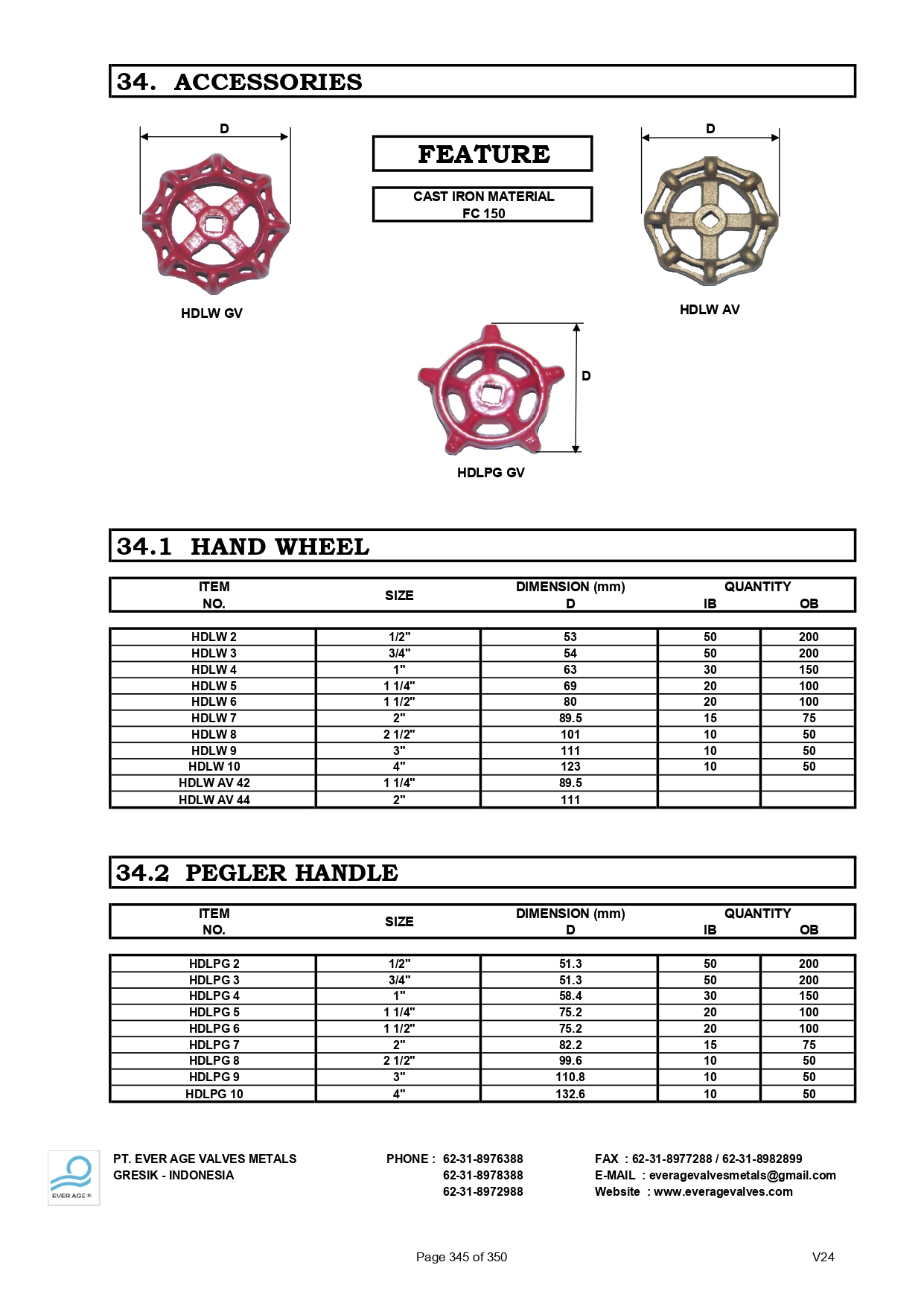 ACCESSORIES - HAND WHEEL - PEGLER HANDLE